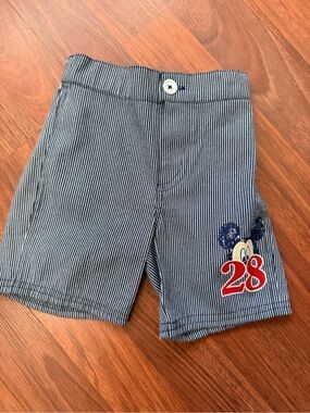 Disney Mickey Mouse Navy Pinstripe Shorts with Red 28 Patch